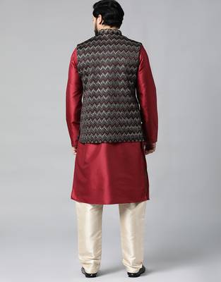 Black velvet embroidered jacket kurta set 3