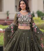 green gold crush lehenga choli with embroidered work