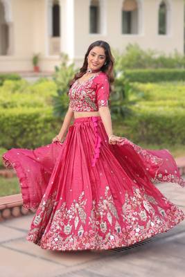 pink gold crush lehenga choli with embroidered work 1
