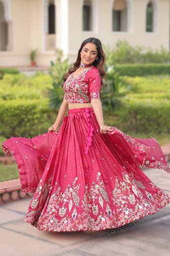pink gold crush lehenga choli with embroidered work