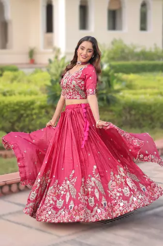 pink gold crush lehenga choli with embroidered work