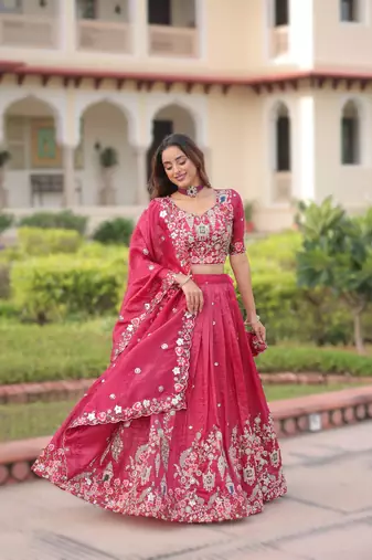 pink gold crush lehenga choli with embroidered work