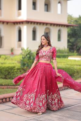 pink gold crush lehenga choli with embroidered work 3