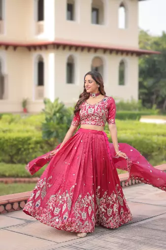 pink gold crush lehenga choli with embroidered work
