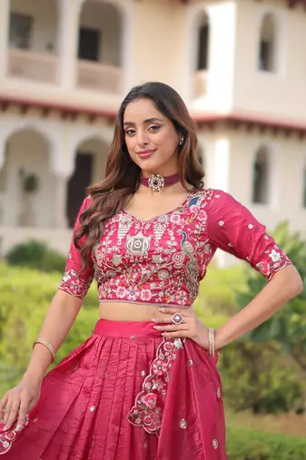 pink gold crush lehenga choli with embroidered work