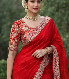 Red Color Designer Embroidered Sequins Satin Silk Saree