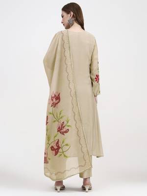 mul chanderi beige kurta dupatta pant set 3