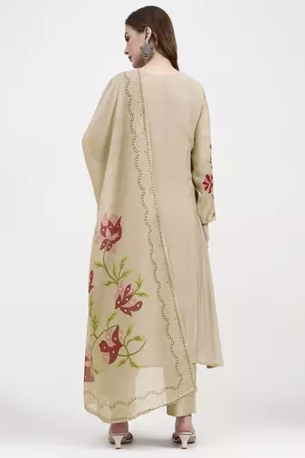 mul chanderi beige kurta dupatta pant set