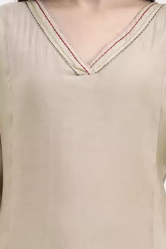 mul chanderi beige kurta dupatta pant set