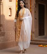 Yufta premium cotton poplin bronze kurta dupatta pant set