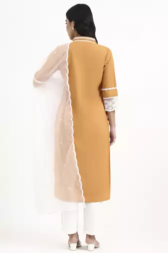  premium cotton poplin bronze kurta dupatta pant set