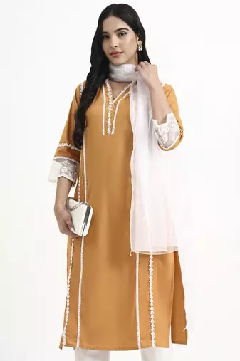 premium cotton poplin bronze kurta dupatta pant set
