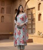 Yufta grey lensing straight kurta set