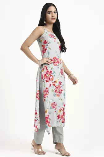  grey lensing straight kurta set