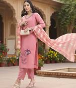 Yufta pink solid straight style chanderi silk lining kurta trouser dupatta set