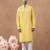 Yellow cotton silk embroidered kurta for men's