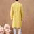 Yellow cotton silk embroidered kurta for men's