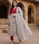 Yufta grey lensing a line latest yoke design kurta pant dupatta set