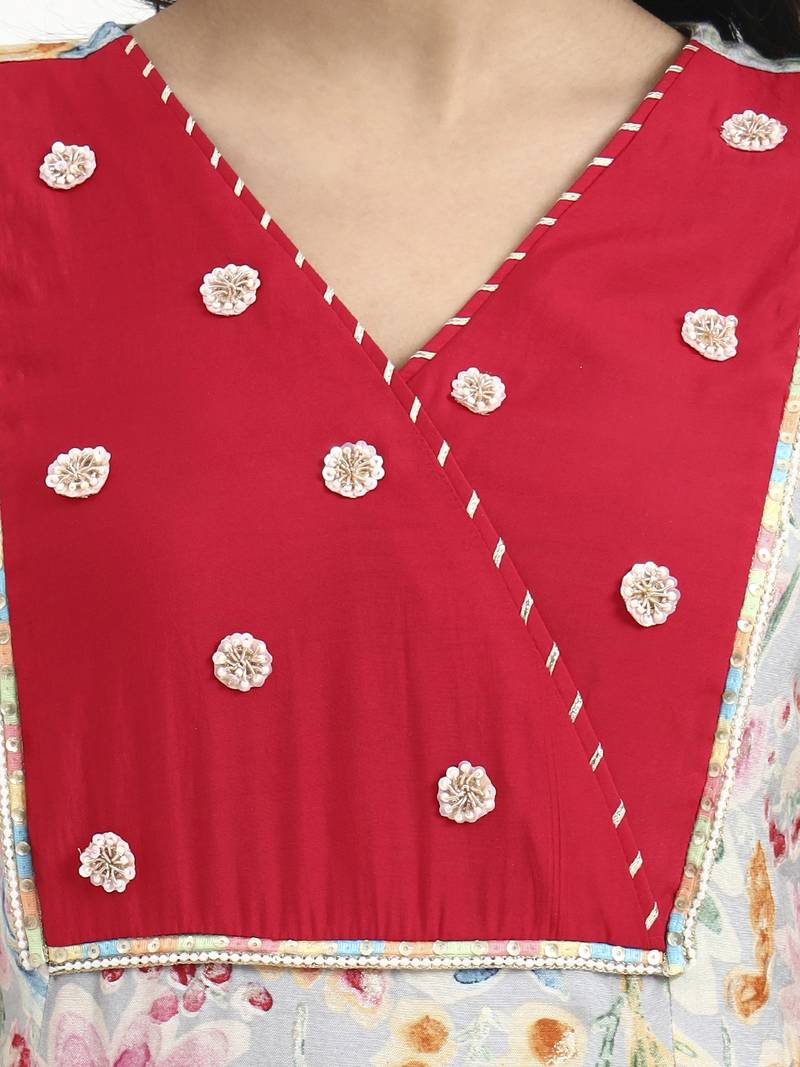 Yufta grey lensing a line latest yoke design kurta pant dupatta set