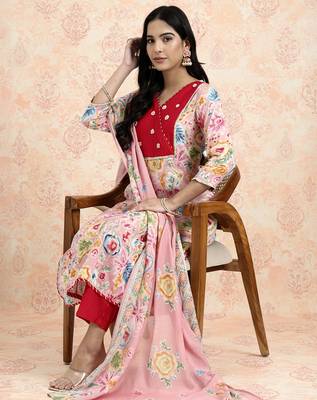  pink lensing a line latest yoke design kurta pant dupatta set 1