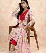 Yufta pink lensing a line latest yoke design kurta pant dupatta set