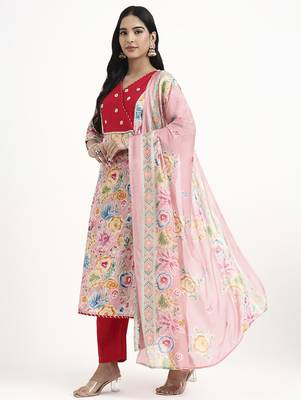  pink lensing a line latest yoke design kurta pant dupatta set 2