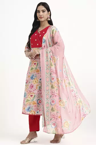  pink lensing a line latest yoke design kurta pant dupatta set
