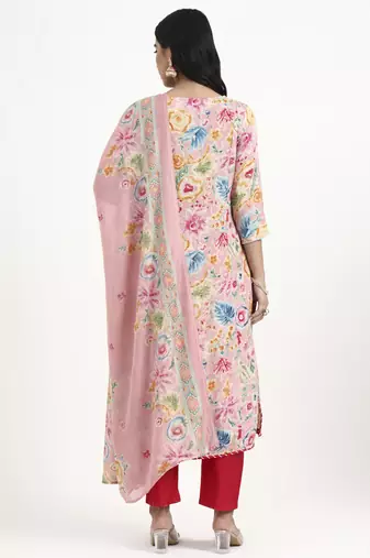  pink lensing a line latest yoke design kurta pant dupatta set