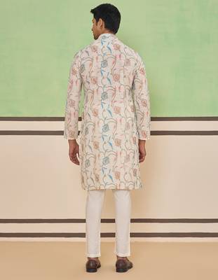 Beige cotton silk plain kurta for men's 4
