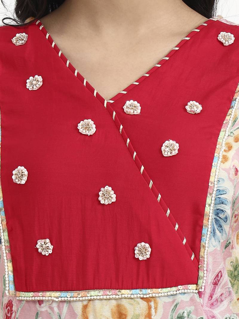 Yufta pink lensing a line latest yoke design kurta pant dupatta set