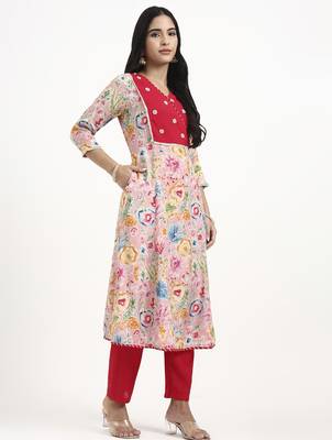  pink lensing a line latest yoke design kurta pant dupatta set 5