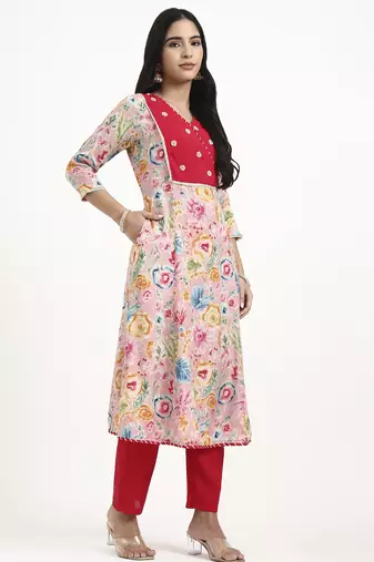  pink lensing a line latest yoke design kurta pant dupatta set