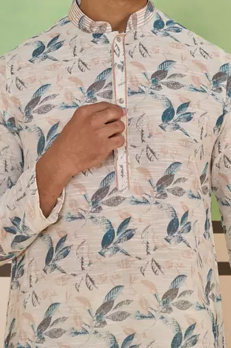 Beige cotton silk plain kurta for men's