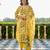Yufta yellow floral and geometric a-line button yoke design kurta trouser dupatta set