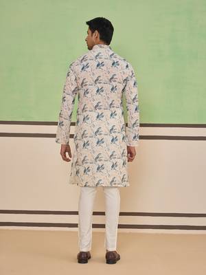 Beige cotton silk plain kurta for men's 4