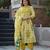 Yufta yellow floral and geometric a-line button yoke kurta trouser dupatta set