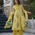 Yufta yellow floral and geometric a-line button yoke kurta trouser dupatta set