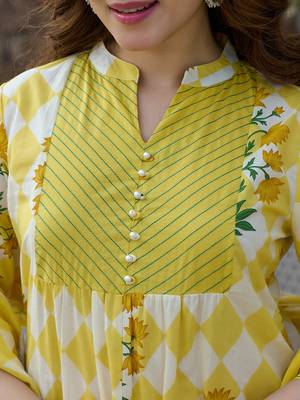  yellow floral and geometric a-line button yoke kurta trouser dupatta set 4