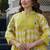 Yufta yellow floral and geometric a-line button yoke kurta trouser dupatta set