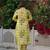 Yufta yellow floral and geometric straight button yoke kurta trouser set