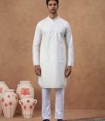 White cotton silk plain kurta for men's