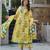 Yufta yellow floral and geometric anarkali lace-work kurta trouser dupatta set