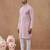 Pink cotton silk embroidered kurta for men's