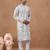 Beige cotton silk embroidered kurta for men's