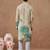 Beige cotton silk printed kurta for men's