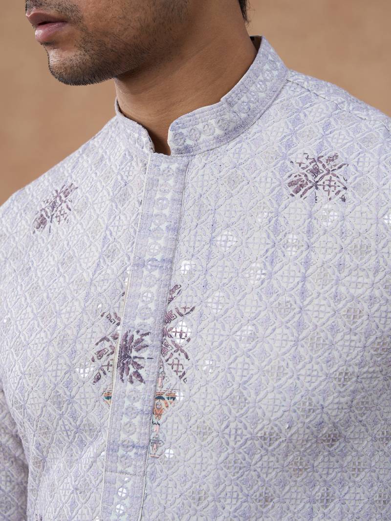 Grey cotton silk plain kurta for men's