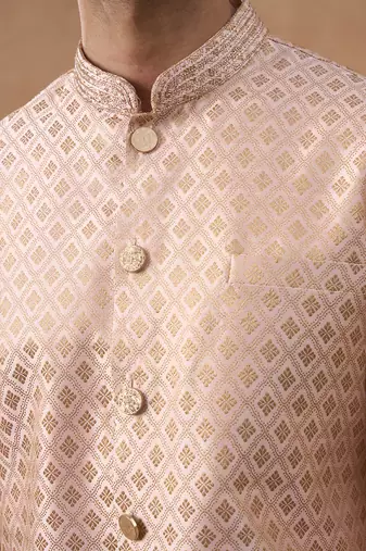 Pink cotton silk plain kurta for men's