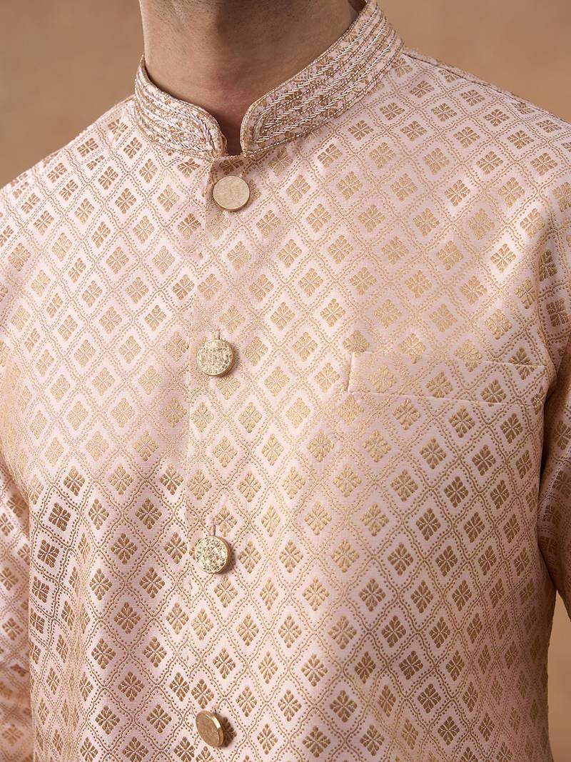 Pink cotton silk plain kurta for men's