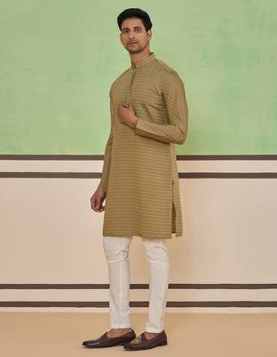 Brown cotton silk plain kurta for men's 3