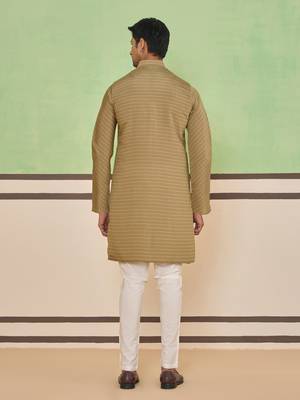 Brown cotton silk plain kurta for men's 4